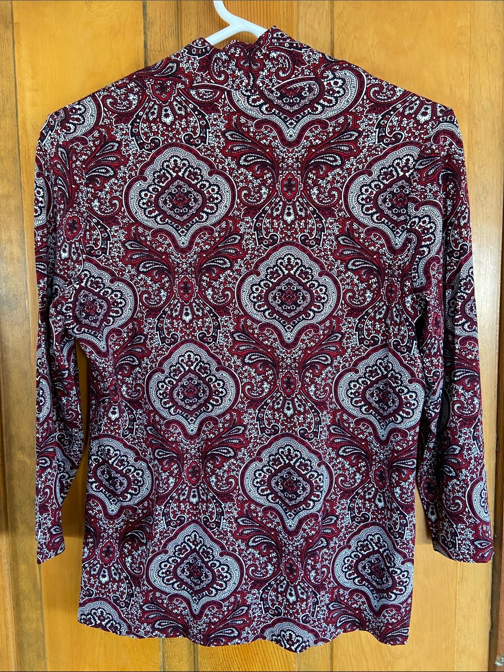 Talbots Burgundy Paisley Split V-Neck Blouse - Picture 3 of 3